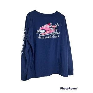 Vineyard Vines Snowboard Whale Long-Sleeve Pocket Tee Navy Blue Large‎
